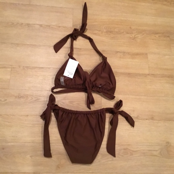 Women’s Halter Knot Tie Triangle Top And Brazilian Bottom Bikini Set - Picture 7 of 8